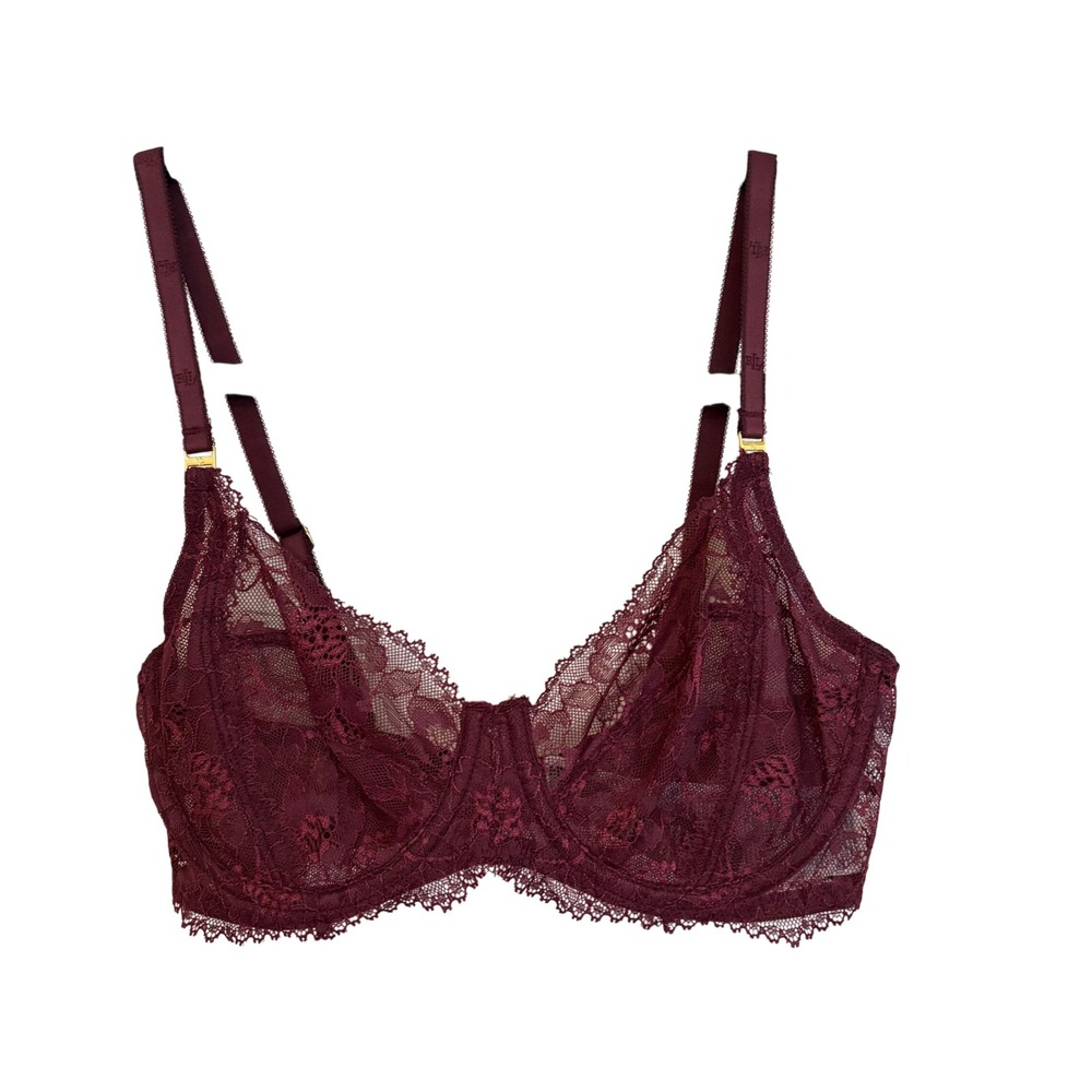 Lauren‎ Ralph Lauren Lace Unlined Full Coverage Bra Pinot Noir 32C NWT